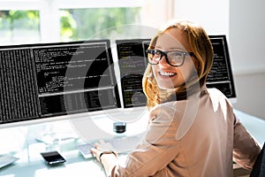 Programmer Woman Coding On Computer