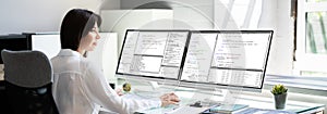 Programmer Woman Coding Program On Computer
