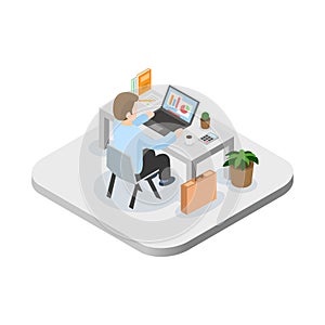 Programmer at work concept. Can use for web banner, infographics, hero images. Flat isometric vector illustration