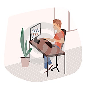 Programmer at work on web development on a computer. The concept of coding and programming scripts. Software developer.