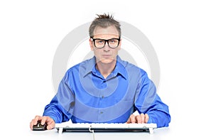 Programmer at work on white background