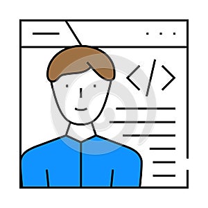 programmer worker flat icon color illustration
