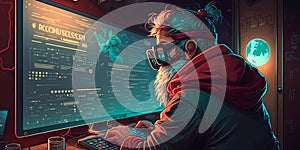 Programmer working behind computer modern interior .Generative AI