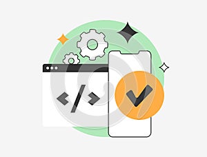 Programmer working on code development with laptop, dark theme developer avatar. Modern programming background and blue