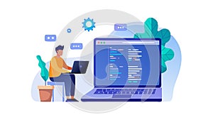 Programmer Working on Code with Multiple Screens, vector design Generative AI