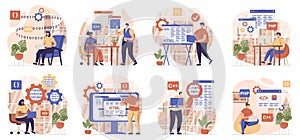 Programmer working collection of scenes isolated.