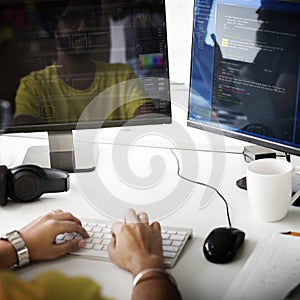 Programmer Working Computer Monitor HTML Concept