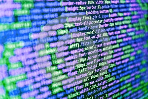 Programmer working in computer screen. Abstract computer script source code. Modern application Source abstract algorithm concept