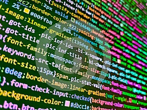 Programmer working in computer screen, Programming on monitor background, PHP development, software site code, Creative Js