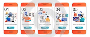 Programmer working concept onboarding screens for mobile app