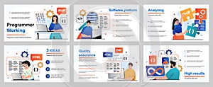 Programmer working concept for presentation slide template. Developers program in different programming languages, create software