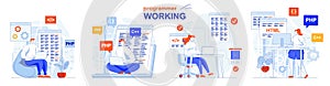 Programmer working concept set. Software development