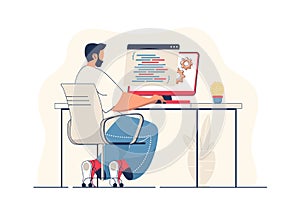Programmer working concept for web banner.