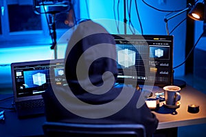 programmer working with 3d graphics on computer