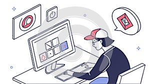 Programmer Working on Desktop Computer, Coding and Development, vector design Generative AI