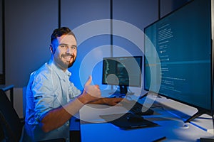 IT Programmer Working on Desktop Computer.