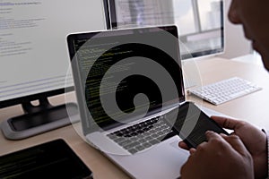Programmer working Developing programming technologies Web Design Online Technology
