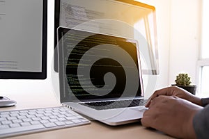 Programmer working Developing programming technologies Web Design Online Technology