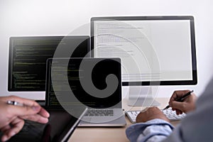 Programmer working Developing programming technologies Web Design Online Technology