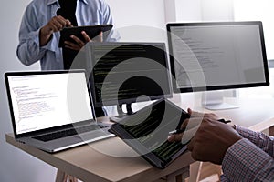 Programmer working Developing programming technologies Web Design Online Technology