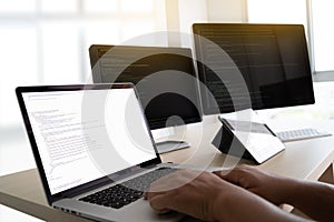 Programmer working Developing programming technologies Web Design Online Technology