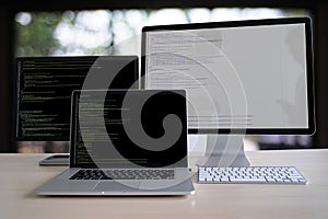 Programmer working Developing programming technologies Web Design Online Technology
