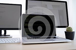 Programmer working Developing programming technologies Web Design Online Technology