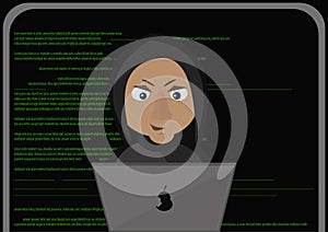 Programmer working on front of his laptop.Abstract Technology Background. Hacker concept. Vector Illustration.