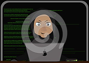 Programmer working on front of his laptop.Abstract Technology Background. Hacker concept. Vector Illustration.