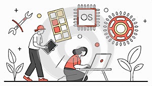 Programmer working on laptop, coding and development illustration vector design Generative AI