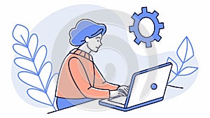 A programmer working on a laptop with a gear icon vector design Generative AI