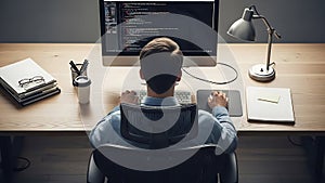 Programmer Working Late Night On Computer Screen