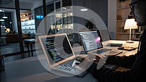 A Programmer Working Late at Night on a Laptop Computer