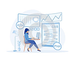 Programmer working modern flat concept for web banner design.