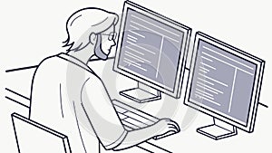 Programmer Working on Multiple Screens, Coding & Tech, vector design Generative AI