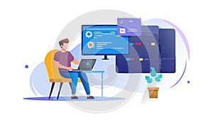 Programmer Working with Multiple Screens Vector, vector design Generative AI