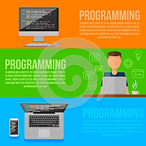 Programmer working place . Vector programmer gadgets