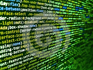 Programmer working in a software develop company office. Code of javascript language on white background. Modern application