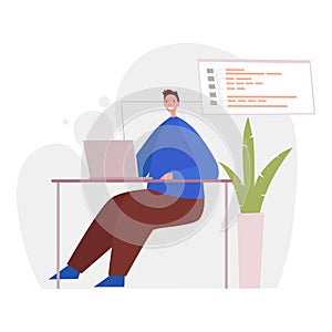 Programmer working on web development on computer. Concept of script coding and programming in php, python, javascript