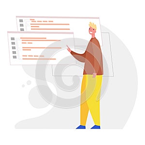 Programmer working on web development on computer. Concept of script coding and programming in php, python, javascript