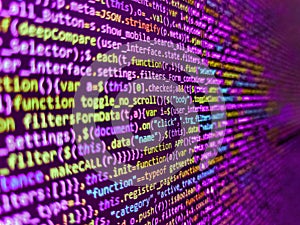 Programmer workplace. Web programming and bracket technology background. Future technology creation process. SEO optimization.