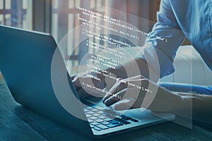 programmer writing programming code script