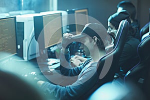 Programmers coding computer app