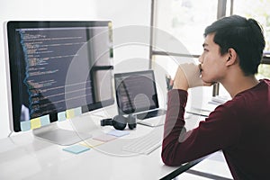 Programmers and developer teams are coding and developing software.