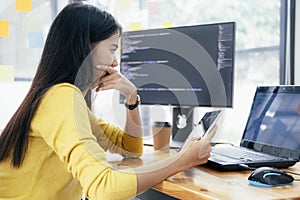 Programmers and developer teams are coding and developing software.