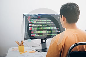 Programmers and developer teams are coding and developing .software