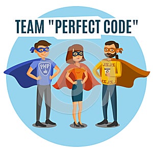 Programmers, developers, process coding, teamwork. Programming c