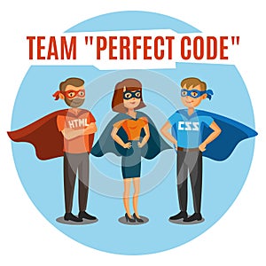 Programmers, developers, process coding, teamwork. Programming c