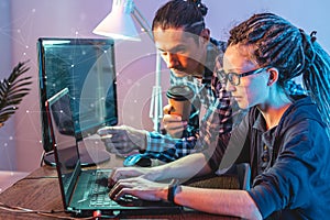 Programmers are developing software by working with software code together. Team work