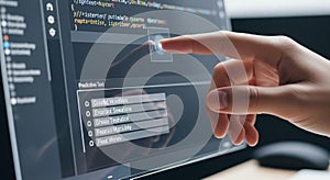 Programmers Hand Pointing at Code on a Computer Screen